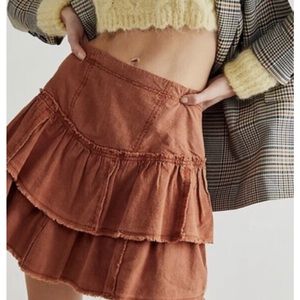 Free People Ruffles In The Sand Mini Skirt in Petrichor Rust Orange Size 4 new